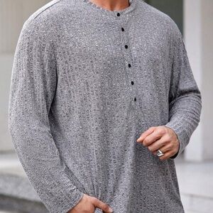 Men’s grey button up Henley, 4XL new